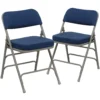 Emma And Oliver 2 Pack Curved Triple Braced & Double Hinged Navy Fabric Metal Folding Chair -Home furnishings 5978224