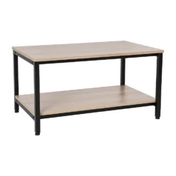 Emma And Oliver Sylvan Minimalist Industrial Driftwood Finished Engineered Wood Coffee Table With Black Steel Tube Frame And Lower Storage Shelf