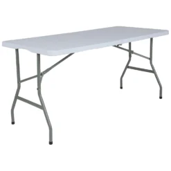 Emma And Oliver 4.97-Foot Bi-Fold Granite White Plastic Folding Table With Handle - Event Table