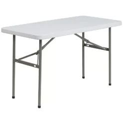 Emma And Oliver 4-Foot Granite White Plastic Folding Table - Banquet / Event Folding Table