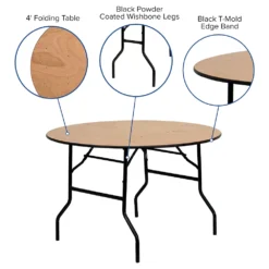 Emma And Oliver 4-Foot Round Wood Folding Banquet Table With Clear Coated Finished Top -Home furnishings 5978243 ALT2