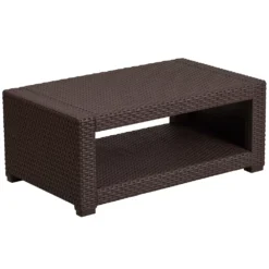 Emma And Oliver Chocolate Brown Faux Rattan Coffee Table