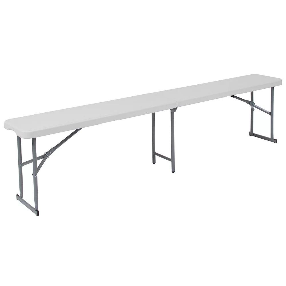 Emma And Oliver 10.25"Wx71"L Portable Bi-Fold Granite White Plastic Bench 3 Emma And Oliver 10.25"Wx71"L Portable Bi-Fold Granite White Plastic Bench