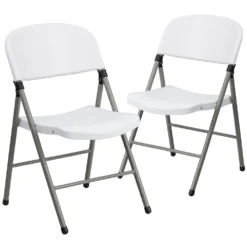 Emma And Oliver 2 Pack Commercial White Plastic Event Party Rental Folding Chair