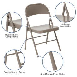Emma And Oliver 4 Pack Double Braced Gray Metal Folding Chair -Home furnishings 5978258 ALT2