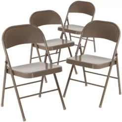 Emma And Oliver 4 Pack Double Braced Gray Metal Folding Chair