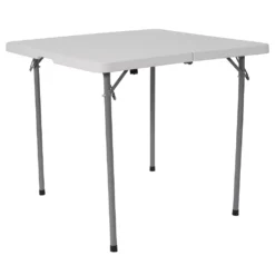 Emma And Oliver 2.79-Foot Square Bi-Fold Granite White Plastic Folding Table W/ Carrying Handle