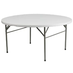 Emma And Oliver 5-Foot Round Bi-Fold Granite White Plastic Folding Table With Carrying Handle