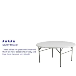 Emma And Oliver 5-Foot Round Bi-Fold Granite White Plastic Folding Table With Carrying Handle -Home furnishings 5978260 ALT3