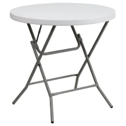 Emma And Oliver 2.63-Foot Round Granite White Plastic Folding Table - Event Table