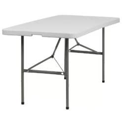 Emma And Oliver 5-Foot Bi-Fold Granite White Plastic Folding Table With Handle - Event Table