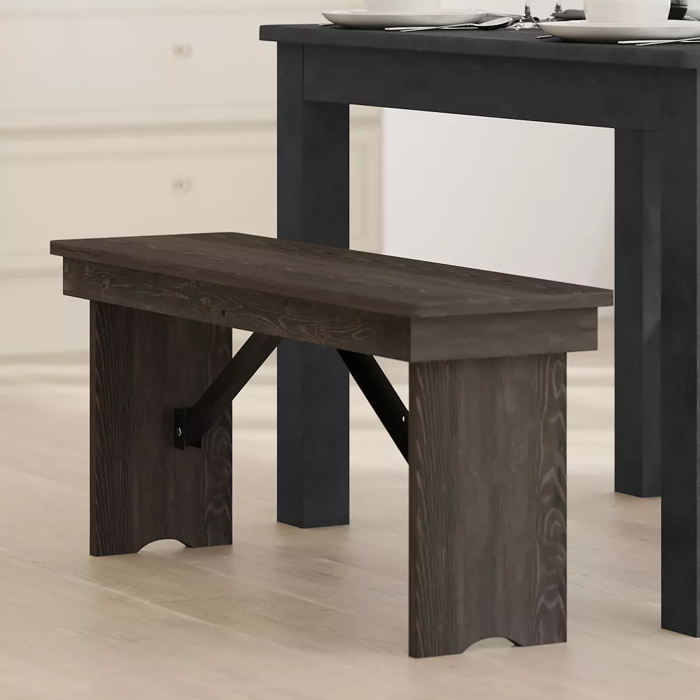 Emma And Oliver 40" X 12" Antique Rustic Solid Pine Folding Farm Bench 4 Emma And Oliver 40" X 12" Antique Rustic Solid Pine Folding Farm Bench - Image 2