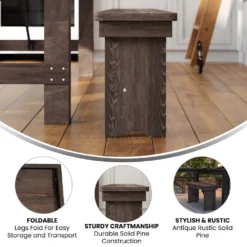 Emma And Oliver 40" X 12" Antique Rustic Solid Pine Folding Farm Bench 9 Emma And Oliver 40" X 12" Antique Rustic Solid Pine Folding Farm Bench -Home furnishings 5978271 ALT3