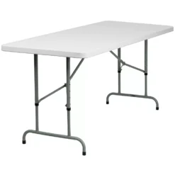 Emma And Oliver 6-Foot Height Adjustable Granite White Plastic Folding Event Table