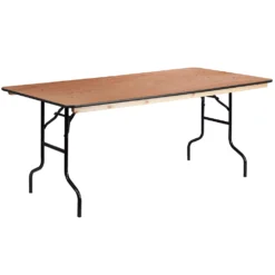 Emma And Oliver 6-Foot Rectangular Wood Folding Banquet Table With Clear Coated Finished Top