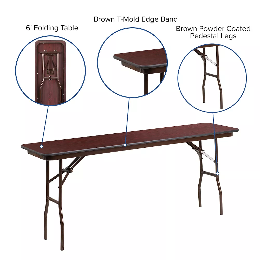 Emma And Oliver 6-Foot Mahogany Melamine Laminate Folding Training/Seminar Table - Event Table 5 Emma And Oliver 6-Foot Mahogany Melamine Laminate Folding Training/Seminar Table - Event Table - Image 3