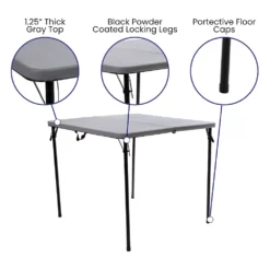 Emma And Oliver 2.83-Foot Square Bi-Fold Dark Gray Plastic Folding Table With Carrying Handle -Home furnishings 5978285 ALT2