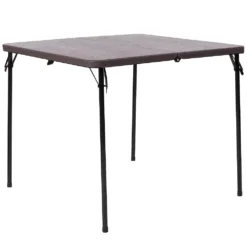 Emma And Oliver 2.83-Foot Square Bi-Fold Dark Gray Plastic Folding Table With Carrying Handle