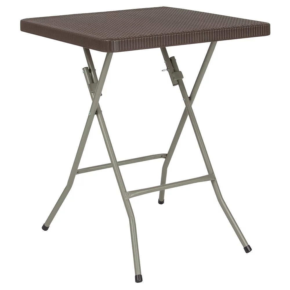 Emma And Oliver 1.95-Foot Square Brown Rattan Plastic Folding Table - Outdoor Event Table 3 Emma And Oliver 1.95-Foot Square Brown Rattan Plastic Folding Table - Outdoor Event Table