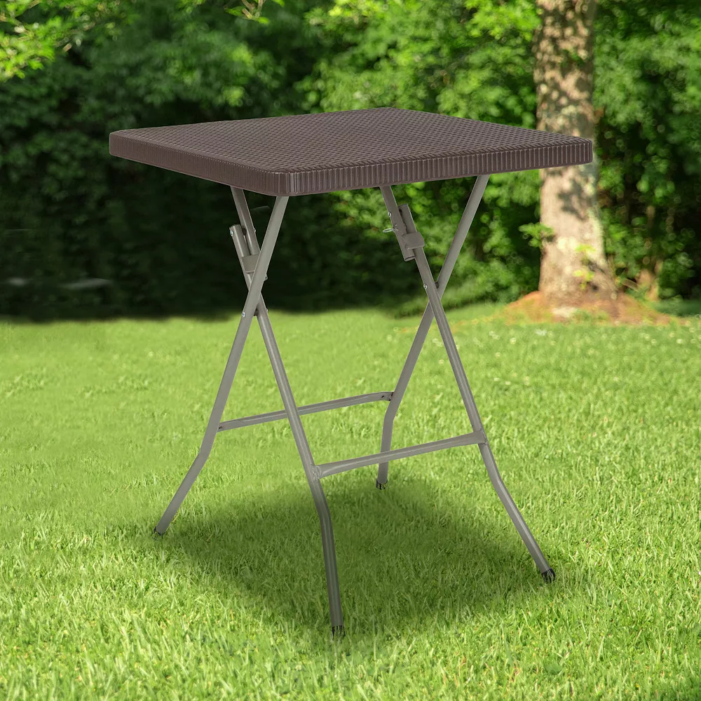 Emma And Oliver 1.95-Foot Square Brown Rattan Plastic Folding Table - Outdoor Event Table 4 Emma And Oliver 1.95-Foot Square Brown Rattan Plastic Folding Table - Outdoor Event Table - Image 2