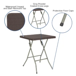 Emma And Oliver 1.95-Foot Square Brown Rattan Plastic Folding Table - Outdoor Event Table 8 Emma And Oliver 1.95-Foot Square Brown Rattan Plastic Folding Table - Outdoor Event Table -Home furnishings 5978288 ALT2