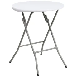 Emma And Oliver 2-Foot Round Granite White Plastic Folding Table - Banquet / Event Folding Table