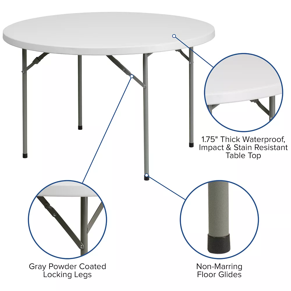 Emma And Oliver 4-Foot Round Granite White Plastic Folding Table - Banquet / Event Folding Table 5 Emma And Oliver 4-Foot Round Granite White Plastic Folding Table - Banquet / Event Folding Table - Image 3