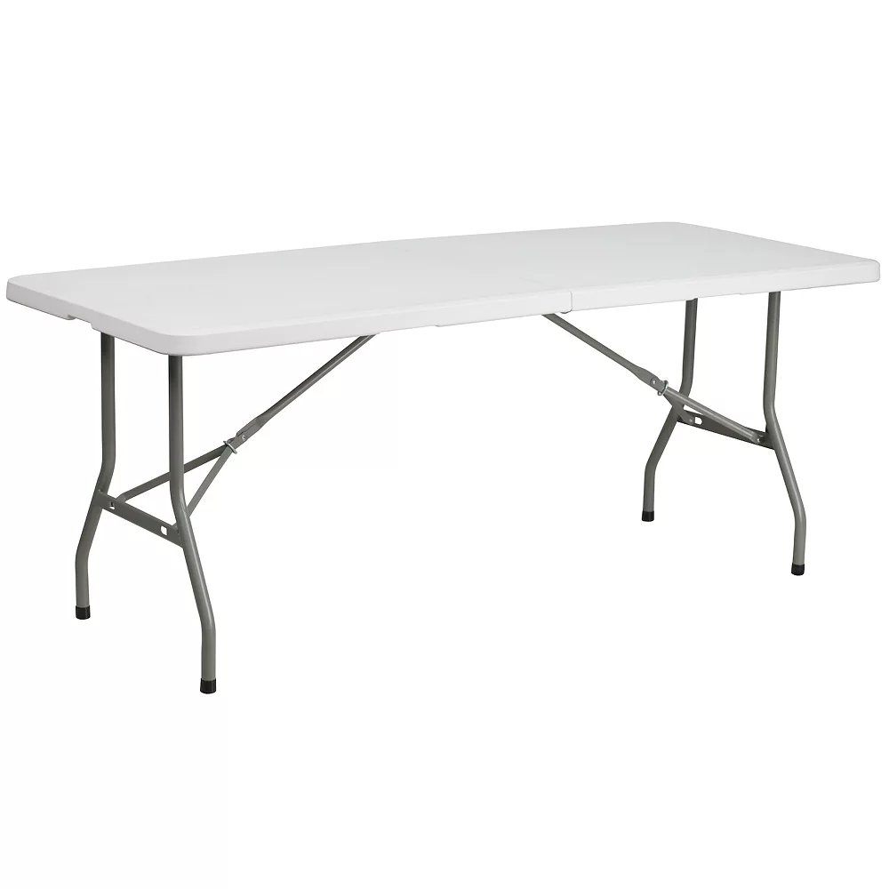 Emma And Oliver 6-Foot Bi-Fold Granite White Plastic Folding Table With Carrying Handle 3 Emma And Oliver 6-Foot Bi-Fold Granite White Plastic Folding Table With Carrying Handle