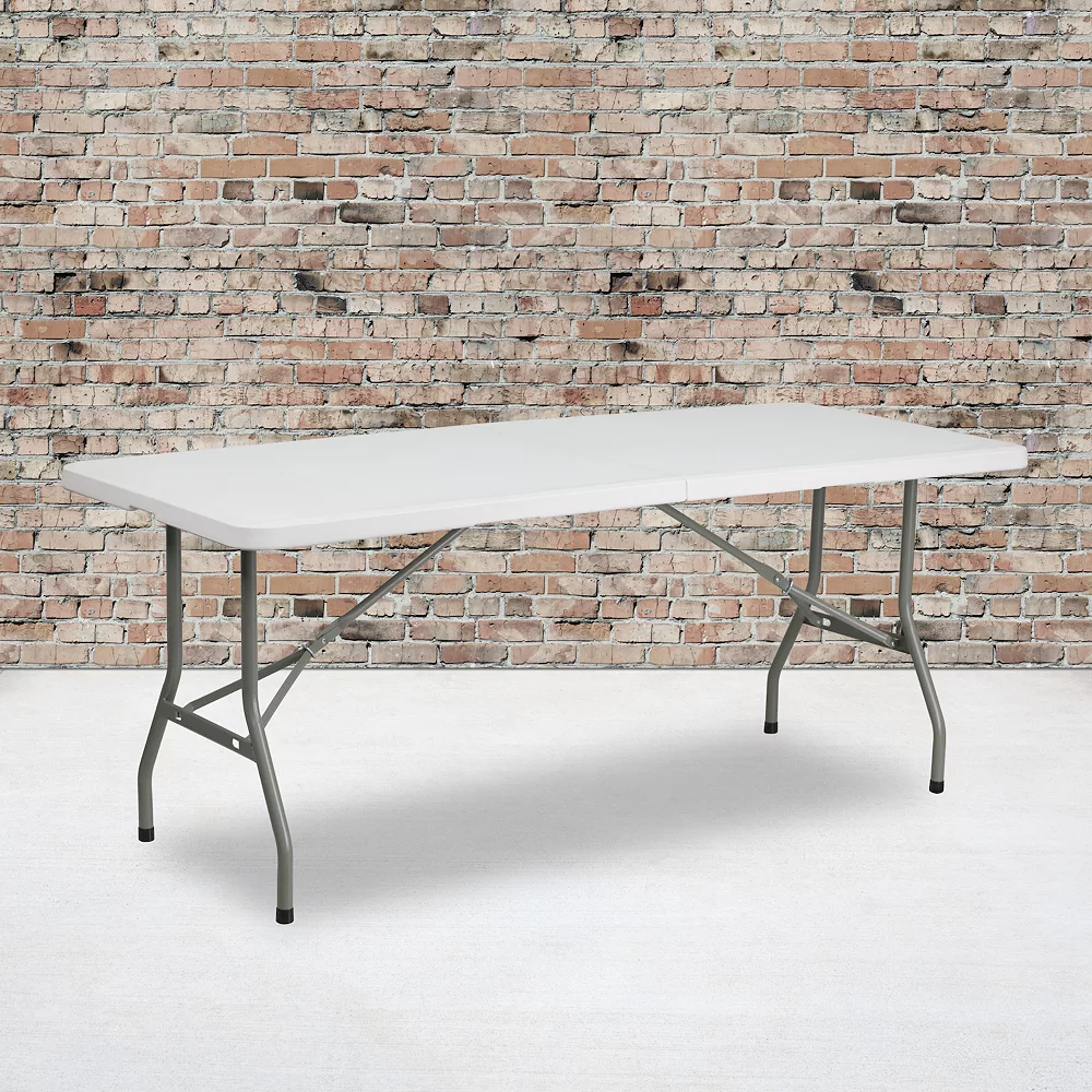Emma And Oliver 6-Foot Bi-Fold Granite White Plastic Folding Table With Carrying Handle 4 Emma And Oliver 6-Foot Bi-Fold Granite White Plastic Folding Table With Carrying Handle - Image 2
