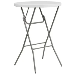 Emma And Oliver 2.6-Foot Round Granite White Plastic Bar Height Folding Event Table