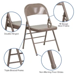 Emma And Oliver 2 Pack Triple Braced & Double Hinged Gray Metal Folding Chair -Home furnishings 5978303 ALT2