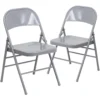 Emma And Oliver 2 Pack Triple Braced & Double Hinged Gray Metal Folding Chair