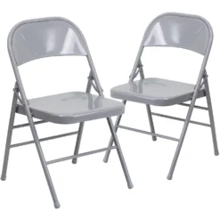 Emma And Oliver 2 Pack Triple Braced & Double Hinged Gray Metal Folding Chair