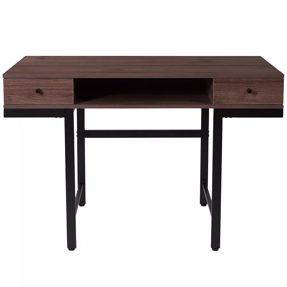 Emma And Oliver Dark Ash Wood Grain Finish Computer Desk With Drawers 4 Emma And Oliver Dark Ash Wood Grain Finish Computer Desk With Drawers - Image 2