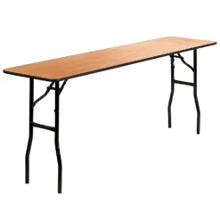 Emma And Oliver 6-Foot Rectangular Wood Folding Training / Seminar Table With Clear Coated Top
