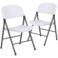 Emma And Oliver 2 Pack Granite White Plastic Folding Chair With Charcoal Frame