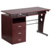 Emma And Oliver Mahogany Desk With Three Drawer Pedestal And Keyboard Tray 2 Emma And Oliver Mahogany Desk With Three Drawer Pedestal And Keyboard Tray -Home furnishings 5978319