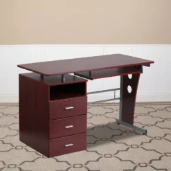 Emma And Oliver Mahogany Desk With Three Drawer Pedestal And Keyboard Tray 7 Emma And Oliver Mahogany Desk With Three Drawer Pedestal And Keyboard Tray -Home furnishings 5978319 ALT