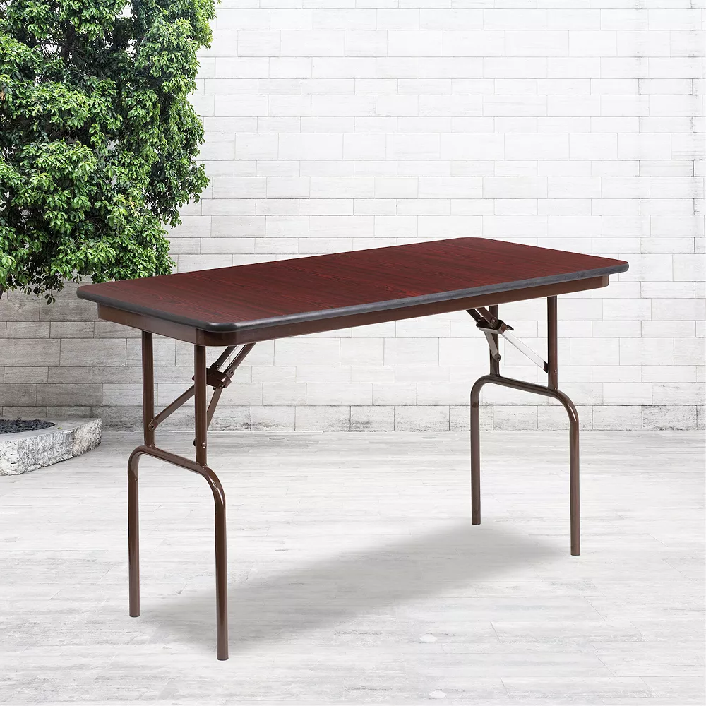 Emma And Oliver 4-Foot Mahogany Melamine Laminate Folding Banquet Table 4 Emma And Oliver 4-Foot Mahogany Melamine Laminate Folding Banquet Table - Image 2
