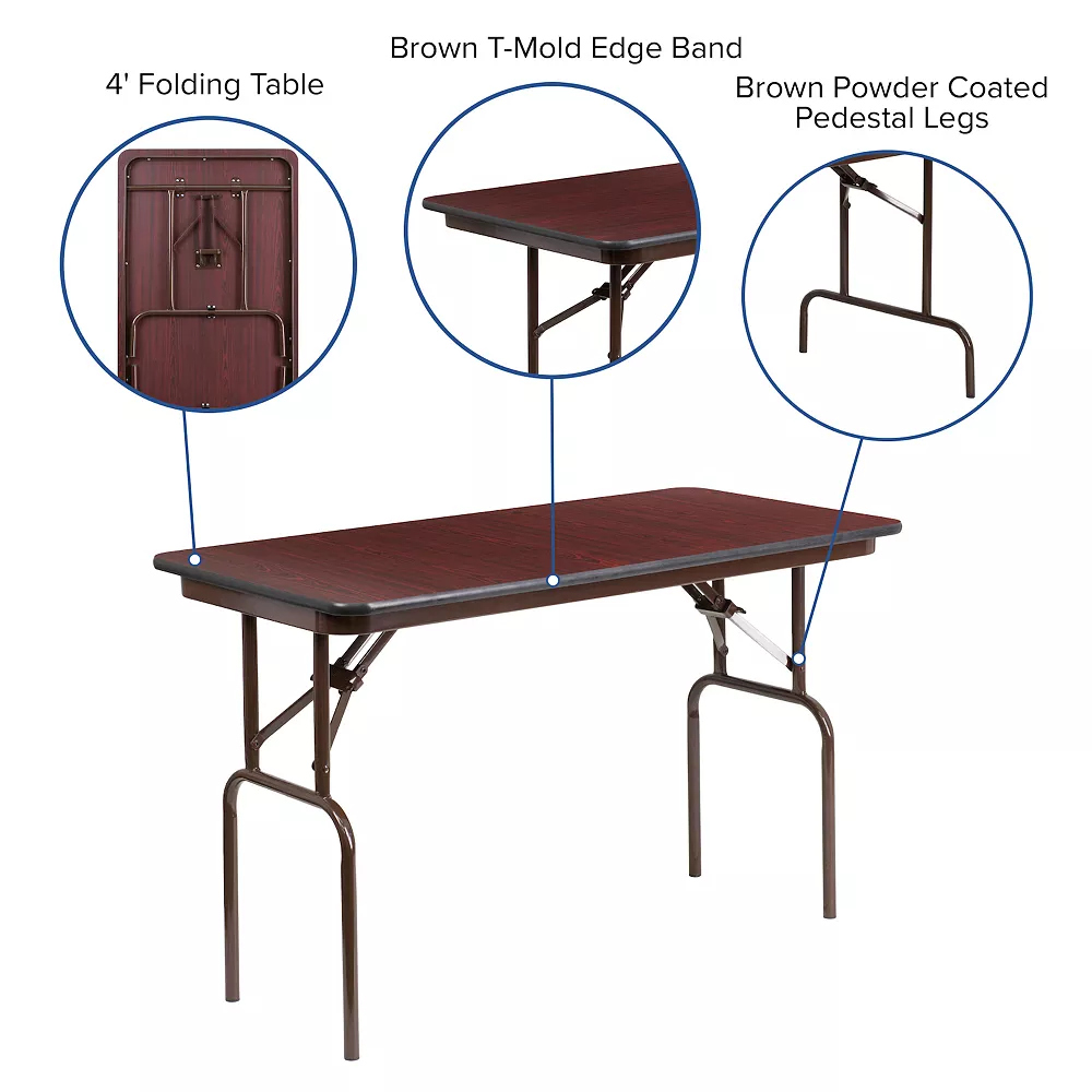 Emma And Oliver 4-Foot Mahogany Melamine Laminate Folding Banquet Table 5 Emma And Oliver 4-Foot Mahogany Melamine Laminate Folding Banquet Table - Image 3