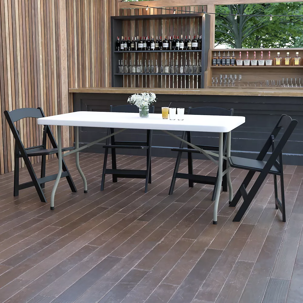 Emma And Oliver 5-Foot Granite White Plastic Folding Table - Banquet / Event Folding Table 3 Emma And Oliver 5-Foot Granite White Plastic Folding Table - Banquet / Event Folding Table - Image 2