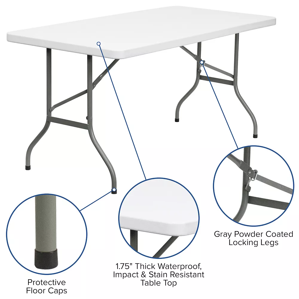 Emma And Oliver 5-Foot Granite White Plastic Folding Table - Banquet / Event Folding Table 4 Emma And Oliver 5-Foot Granite White Plastic Folding Table - Banquet / Event Folding Table - Image 3