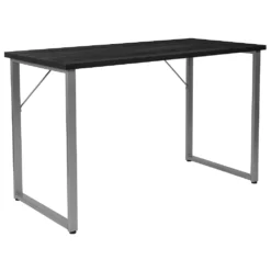 Emma And Oliver Black Finish Computer Desk With Silver Metal Frame