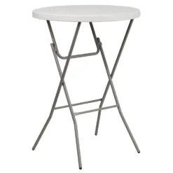 Emma And Oliver 2.63-Foot Round Granite White Plastic Bar Height Folding Event Table