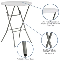 Emma And Oliver 2.63-Foot Round Granite White Plastic Bar Height Folding Event Table -Home furnishings 5978329 ALT2