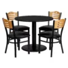 Emma And Oliver 36" Round Black Laminate Table Set, 4 Wood Slat Back Metal Chairs