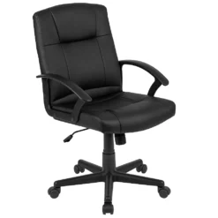 Emma And Oliver Mid-Back Black LeatherSoft-Padded Task Office Chair With Arms, BIFMA Certified