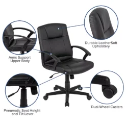 Emma And Oliver Mid-Back Black LeatherSoft-Padded Task Office Chair With Arms, BIFMA Certified -Home furnishings 5978337 ALT2