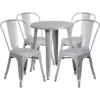 Emma And Oliver Commercial 24" Round Orange Metal Indoor-Outdoor Table Set With 4 Cafe Chairs