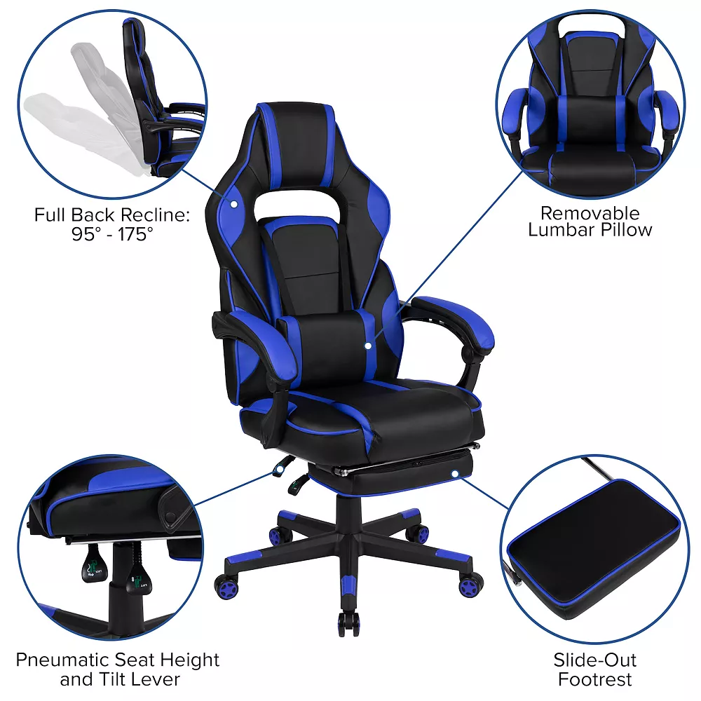Emma And Oliver Black Ergonomic Gaming Chair -Recline Back/Arms, Footrest, Massaging Lumbar 6 Emma And Oliver Black Ergonomic Gaming Chair -Recline Back/Arms, Footrest, Massaging Lumbar - Image 4